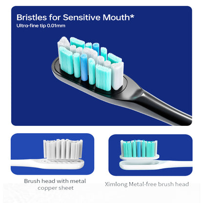 Electric Rechargeable Toothbrushes with 2 Minutes Timer, 4 Pieces Replacement Brush Heads, White & Black Color