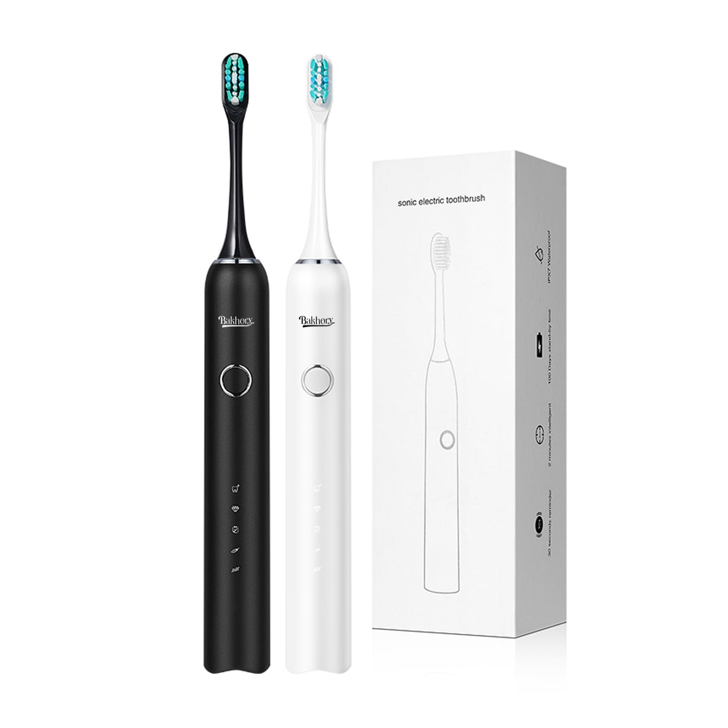Electric Rechargeable Toothbrushes with 2 Minutes Timer, 4 Pieces Replacement Brush Heads, White & Black Color