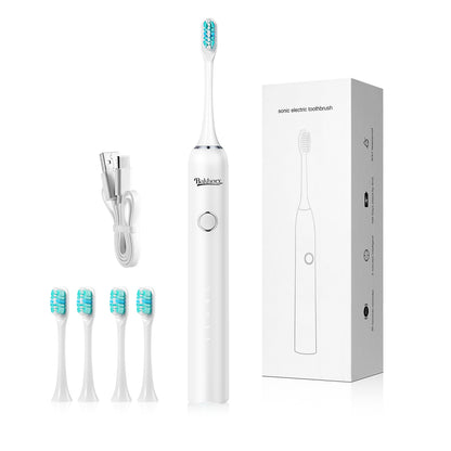 Electric Rechargeable Toothbrushes with 2 Minutes Timer, 4 Pieces Replacement Brush Heads, White & Black Color