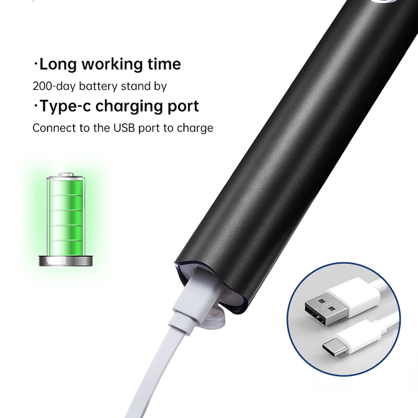 Electric Rechargeable Toothbrushes with 2 Minutes Timer, 4 Pieces Replacement Brush Heads, White & Black Color