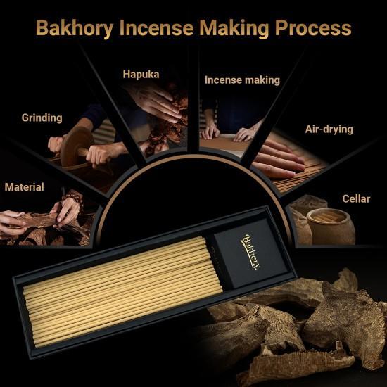 70pcs- Bakhory Oud Incense Sticks 3mm thick (50g) With Copper Incense Burner for Home Decoration SA