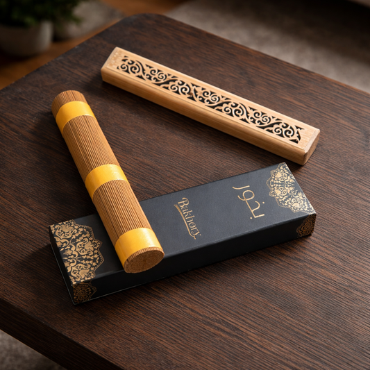 417 pcs Natural Oud Incense Sticks 1.4mm Thick (100g) and Wooden Incense Stick Burner Combo