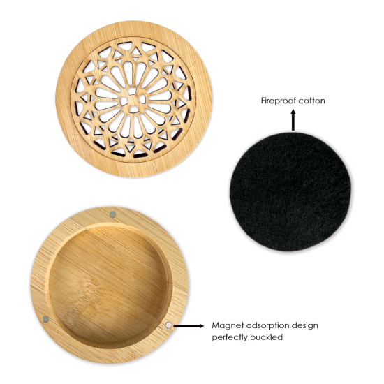 Bakhoor Incense Burner Round Shape, Wooden Bakhory Burner, Oud Burner (60g) for Office and Home