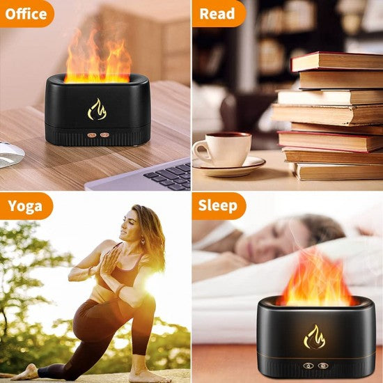 Bakhory Flame Air Diffuser, Air Humidifier, Portable with 7 LED Color Night Lights for Home, Office, Bedroom or Yoga (White, Black)