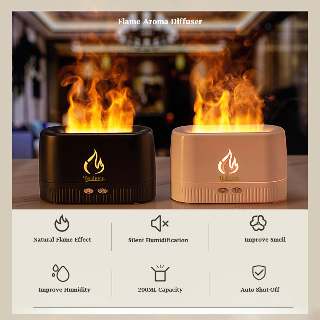 Bakhory Flame Air Diffuser, Air Humidifier, Portable with 7 LED Color Night Lights for Home, Office, Bedroom or Yoga (White, Black)