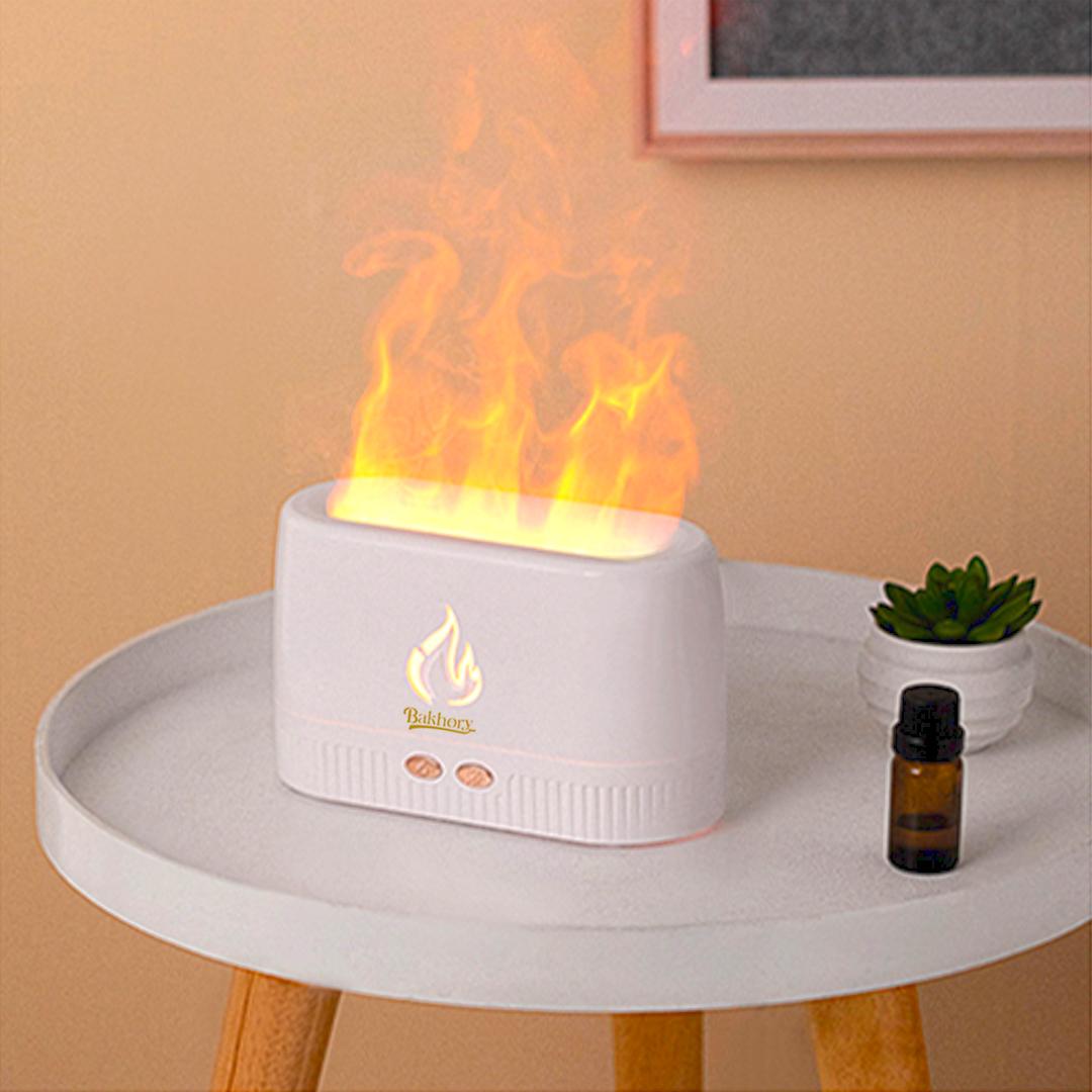 Bakhory Flame Air Diffuser, Air Humidifier, Portable with 7 LED Color Night Lights for Home, Office, Bedroom or Yoga (White, Black)